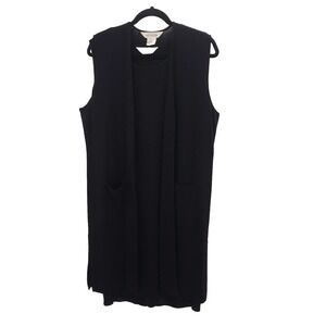 Exclusively Misook Black Knit Dress Duster Cardigan LARGE 2 Piece Sleeveless